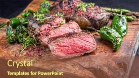  Presentation with roast-beef - Presentation design with barbecue-dry-aged-wagyu-roast background and a tawny brown colored foreground