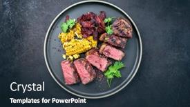  Presentation with wagyu - Slide deck with barbecue-dry-aged-wagyu-roast background and a tawny brown colored foreground