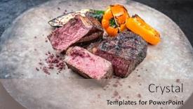  Presentation with wagyu - PPT theme consisting of barbecue-dry-aged-wagyu-roast background and a coral colored foreground