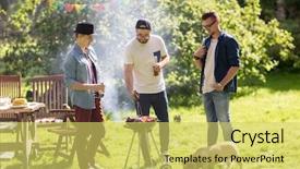  Presentation with food grill - Presentation theme enhanced with barbecue grill and drinking beer background and a yellow colored foreground