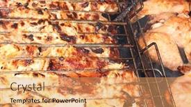  Presentation with food grill - Cool new PPT theme with barbecue-grill-chicken-wings backdrop and a coral colored foreground