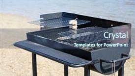  Presentation with grill - Amazing presentation theme having barbecue grill close-up backdrop and a ocean colored foreground