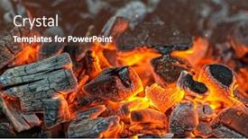  Presentation with charcoal briquettes - Beautiful presentation theme featuring barbecue-grill-pit-with-glowing backdrop and a tawny brown colored foreground