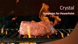  Presentation with barbecue - PPT layouts having barbecue-grill-with-raw-beef background and a wine colored foreground