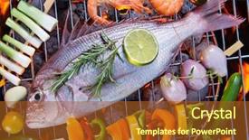 Presentation with fish at sea - Presentation theme having barbecue grill with sea fishes background and a  colored foreground