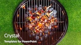  Presentation with grill out - PPT layouts featuring barbecue grill with skewers placed background and a tawny brown colored foreground
