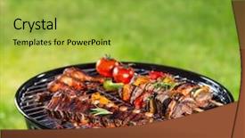  Presentation with barbecue - Audience pleasing slide deck consisting of barbecue grill with various kinds backdrop and a yellow colored foreground