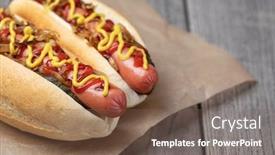  Presentation with mustard yellow - Beautiful presentation theme featuring barbecue-grilled-hot-dog backdrop and a violet colored foreground