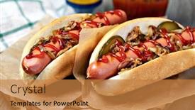  Presentation with ketchup - Amazing slides having barbecue-grilled-hot-dog backdrop and a gold colored foreground