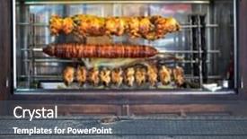  Presentation with empty of wood table top - Colorful PPT theme enhanced with barbecue grilling machine - empty wooden table and roasted backdrop and a gray colored foreground