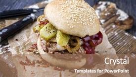  Presentation with ketchup - PPT layouts having barbecue hamburger with ketchup background and a coral colored foreground