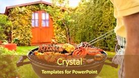  Presentation with grilling - Slide set enhanced with barbecue in front of backyard background and a tawny brown colored foreground
