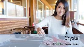  Presentation with japanese korean yakiniku barbecue style - Slide set consisting of barbecue meat in japanese restaurant background and a light blue colored foreground