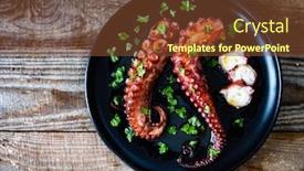  Presentation with octopus - Slide set consisting of barbecue-octopus-on-wooden-table background and a tawny brown colored foreground