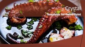  Presentation with empty of wood table top - Audience pleasing PPT theme consisting of barbecue-octopus-on-wooden-table backdrop and a tawny brown colored foreground