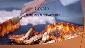  Presentation with grilled chicken - Presentation theme enhanced with barbecue-of-grilled-chicken-legs background and a teal colored foreground