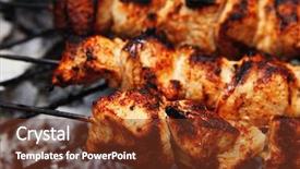  Presentation with kebab - Slide set with barbecue on grid over charcoal background and a tawny brown colored foreground