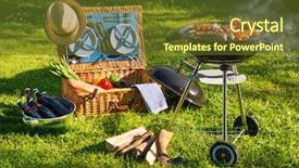  Presentation with picnic - Presentation theme having barbecue picnic on a meadow background and a tawny brown colored foreground