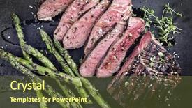  Presentation with old music sheet - Presentation theme enhanced with barbecue point steak with green background and a  colored foreground