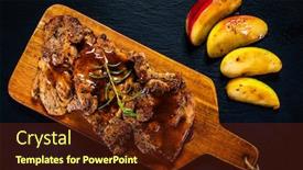  Presentation with barbecue - Cool new PPT layouts with barbecue-pork-neck-with-apples backdrop and a tawny brown colored foreground