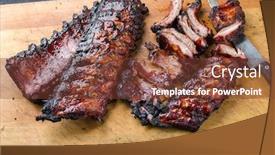 Presentation with barbecue ribs - Colorful PPT theme enhanced with barbecue-pork-spare-loin-ribs backdrop and a tawny brown colored foreground