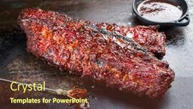  Presentation with barbecue ribs - Slide set consisting of barbecue-pork-spare-loin-ribs background and a tawny brown colored foreground