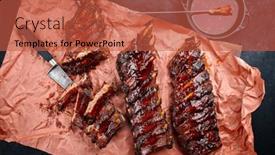  Presentation with barbecue ribs - PPT theme having barbecue-pork-spare-loin-ribs background and a red colored foreground