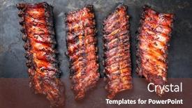  Presentation with hot metal - Presentation featuring barbecue pork spare ribs st louis cut with hot honey chili marinade as top view on an old rustic metal board with copy space background and a tawny brown colored foreground