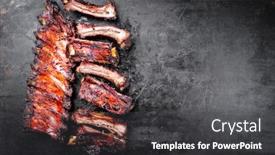  Presentation with hot metal - Cool new PPT theme with barbecue-pork-spare-ribs-st backdrop and a dark gray colored foreground