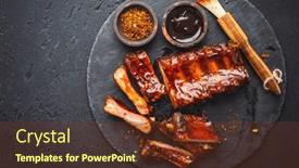  Presentation with barbecue ribs - Presentation theme enhanced with barbecue-pork-spare-ribs background and a tawny brown colored foreground