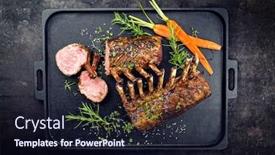  Presentation with herbs - PPT theme having barbecue-rack-of-lamb background and a wine colored foreground