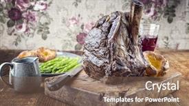  Presentation with pudding - Slide deck with barbecue rib of beef with yorkshire pudding and green asparagus background and a violet colored foreground