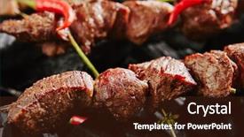  Presentation with meat beef - Audience pleasing slides consisting of barbecue shashlik on charcoal backdrop and a tawny brown colored foreground