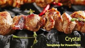  Presentation with kebab - PPT theme having barbecue shashlik on charcoal background and a wine colored foreground