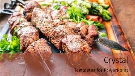  Presentation with barbecue - PPT theme featuring barbecue skewer with green background and a red colored foreground