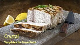  Presentation with barbecue - Slide deck having barbecue swordfish on flagstone background and a tawny brown colored foreground
