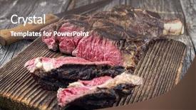  Presentation with cutting board - PPT theme consisting of barbecue tomahawk steak on cutting background and a gray colored foreground