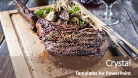  Presentation with cutting board - Slides enhanced with barbecue tomahawk steak on cutting background and a tawny brown colored foreground