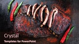  Presentation with barbecue ribs - Theme with barbecue-veal-spare-loin-ribs background and a wine colored foreground