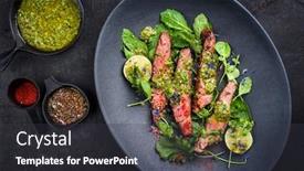  Presentation with wagyu - Colorful theme enhanced with barbecue-wagyu-hanging-tender-steak backdrop and a dark gray colored foreground