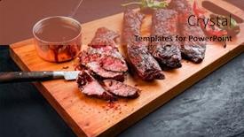  Presentation with hot sauce - Presentation theme featuring barbecue-wagyu-skirt-beef-steak background and a coral colored foreground