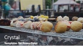  Presentation with fish ball - Beautiful slides featuring barbecue-with-meat-and-fish backdrop and a dark gray colored foreground