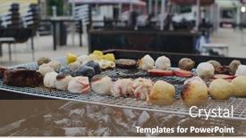  Presentation with fish ball - Slide deck featuring barbecue-with-meat-and-fish background and a coral colored foreground