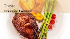  Presentation with beef meat soup stew - Audience pleasing slide set consisting of barbecued-beef-steak-with-asparagus backdrop and a yellow colored foreground