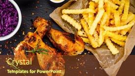  Presentation with ketchup - Slide deck featuring barbecued-chicken-drumsticks-with-french background and a tawny brown colored foreground