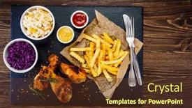  Presentation with ketchup - Slide set with barbecued-chicken-drumsticks-with-french background and a tawny brown colored foreground