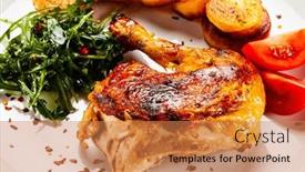  Presentation with fried chicken - Slide deck enhanced with barbecued-chicken-thigh-with-fried background and a coral colored foreground