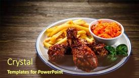  Presentation with french fries - Colorful PPT layouts enhanced with barbecued-drumstick-with-french-fries backdrop and a tawny brown colored foreground