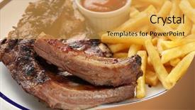  Presentation with bbq - Colorful PPT theme enhanced with barbecued pork spare ribs backdrop and a yellow colored foreground