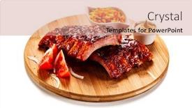  Presentation with ribs - Slide deck having barbecued-ribs-and-vegetables background and a coral colored foreground